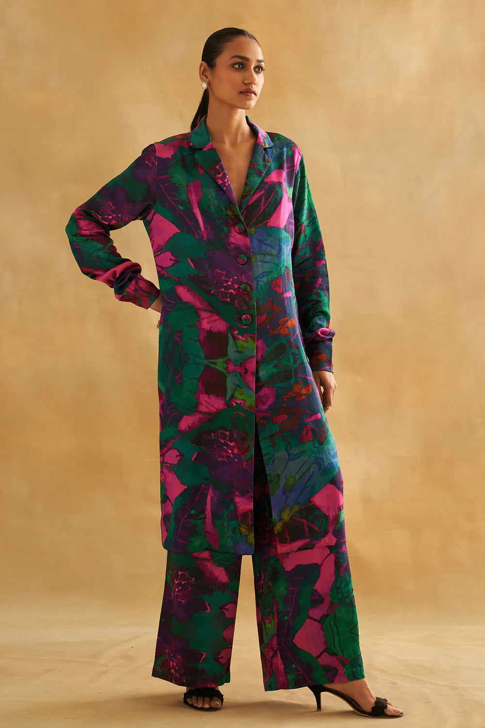 Mushroo Silk Printed Blazer & Boxy Pants Set