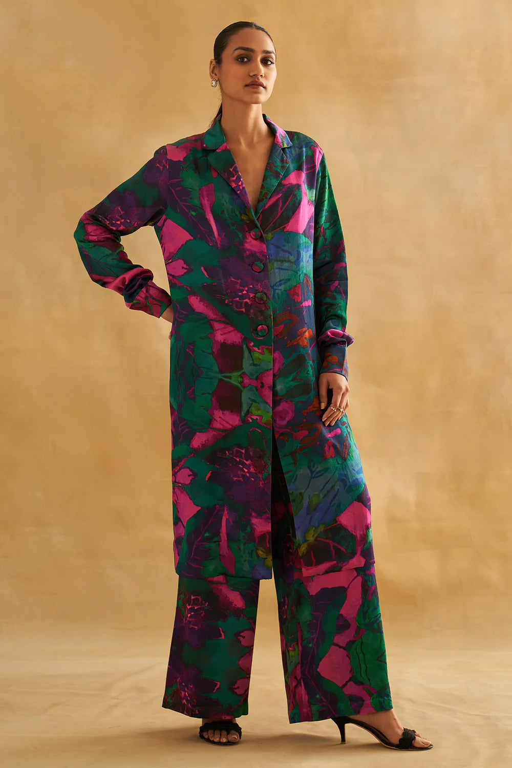 Mushroo Silk Printed Blazer & Boxy Pants Set