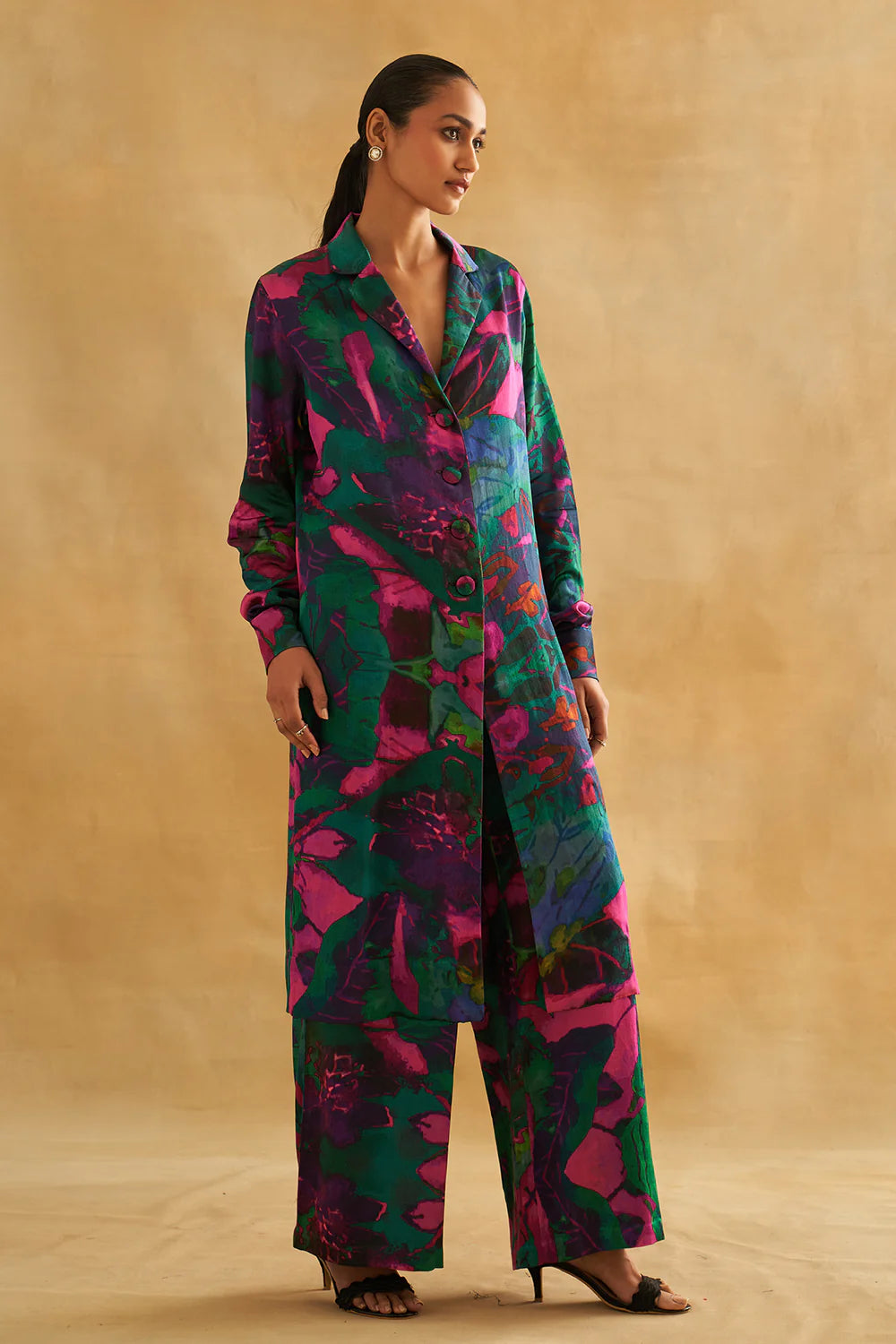 Mushroo Silk Printed Blazer & Boxy Pants Set