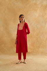 Katan Silk Floral Weave Kurta Set with Organza Dupatta