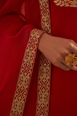 Katan Silk Floral Weave Kurta Set with Organza Dupatta