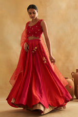 Chanderi Silk Kalidaar Lehenga with Zari Tissue Border & Mushroo Silk Blouse