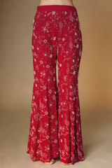 Red floral embroidered kurta and sharara set