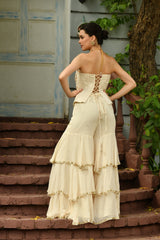 IVORY COLOR INDO WESTERN SHARARA SET WITH HAND EMBROIDERY