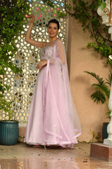 PINK COLOR INDO WESTERN LEHNGA SET WITH HAND EMBROIDRED