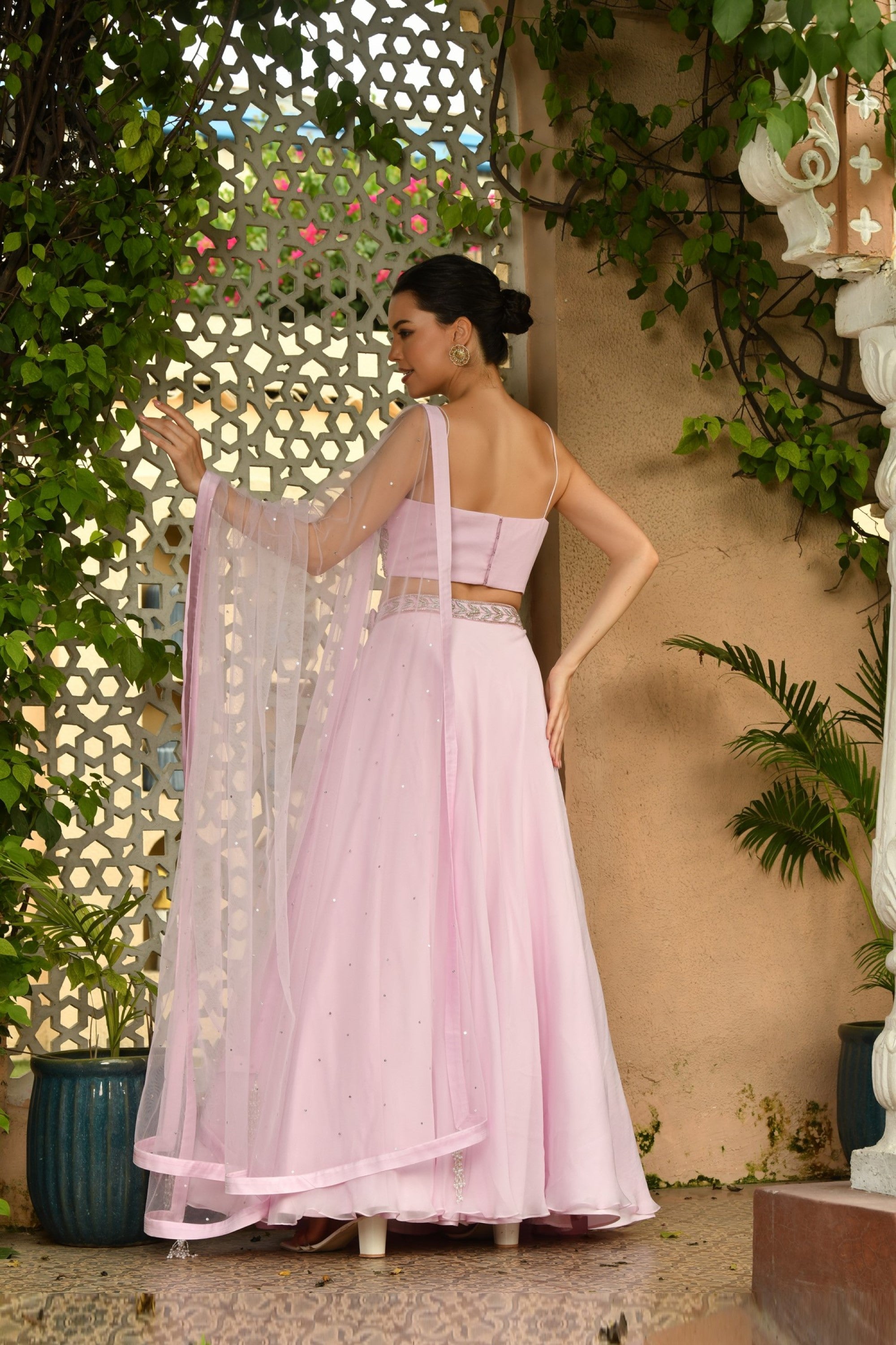 PINK COLOR INDO WESTERN LEHNGA SET WITH HAND EMBROIDRED