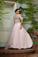 PINK COLOR INDO WESTERN LEHNGA SET
