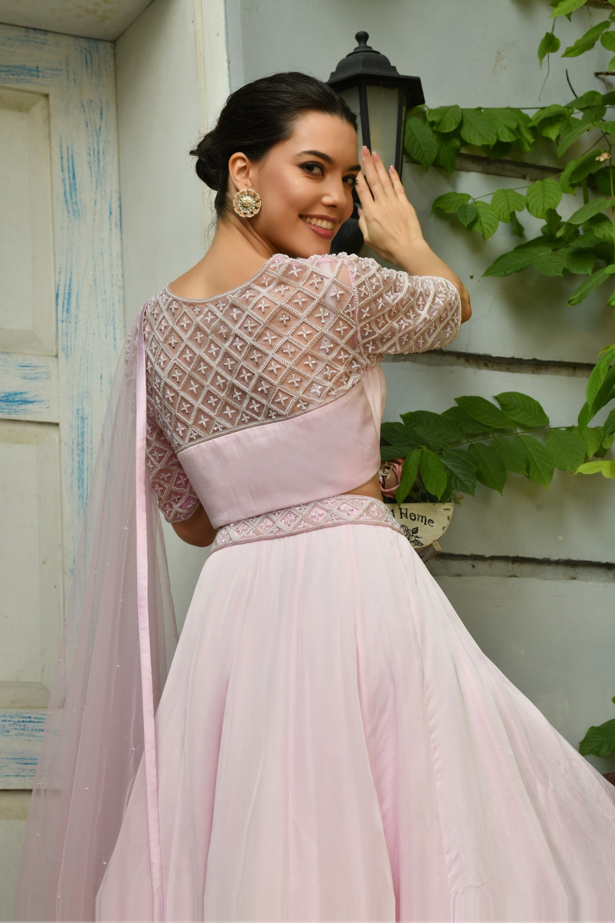PINK COLOR INDO WESTERN LEHNGA SET