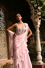 PINK COLOR EMBROIDERED PRE DRAPPED INDO WESTERN SAREE