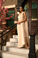 IVORY PRE DRAPPED INDO WESTERN SAREE