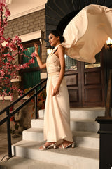 IVORY PRE DRAPPED INDO WESTERN SAREE