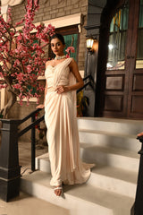 IVORY PRE DRAPPED INDO WESTERN SAREE