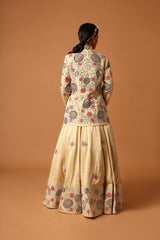 beige embroidered jacket with lehenga and dupatta