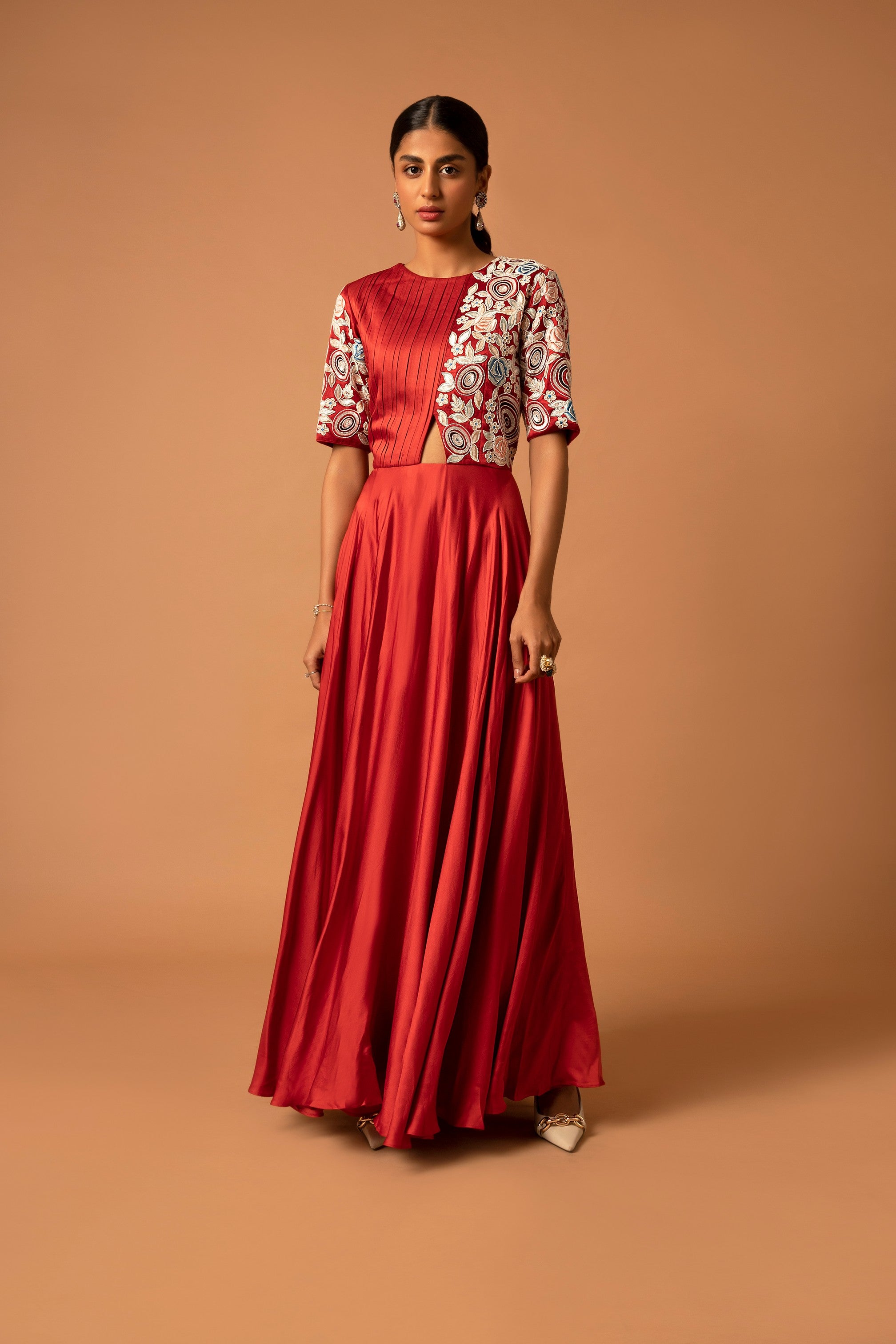 Red embroidered dress