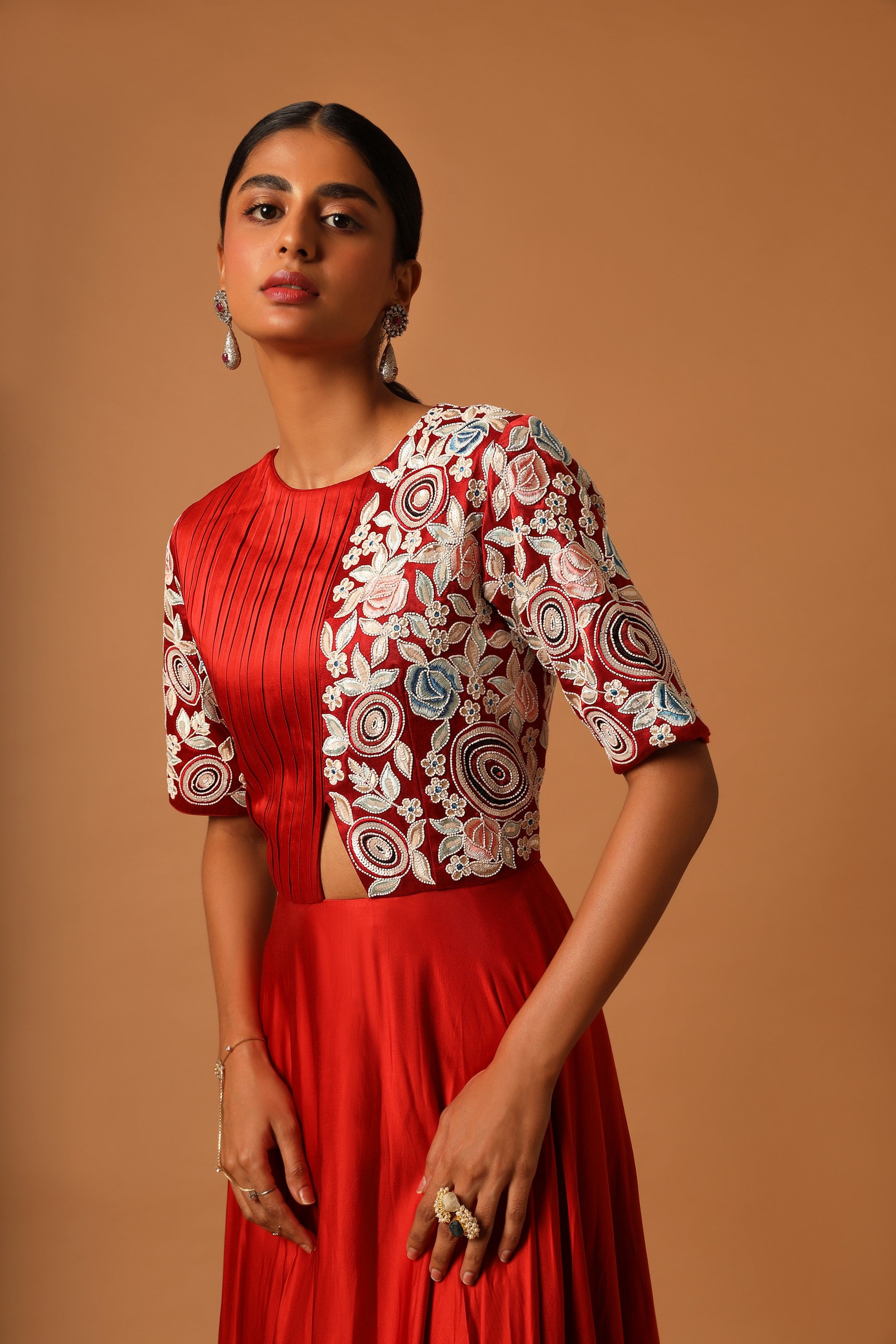Red embroidered dress