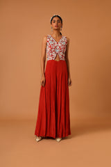 Red embroidered jumspsuit