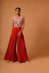 Red embroidered jumspsuit