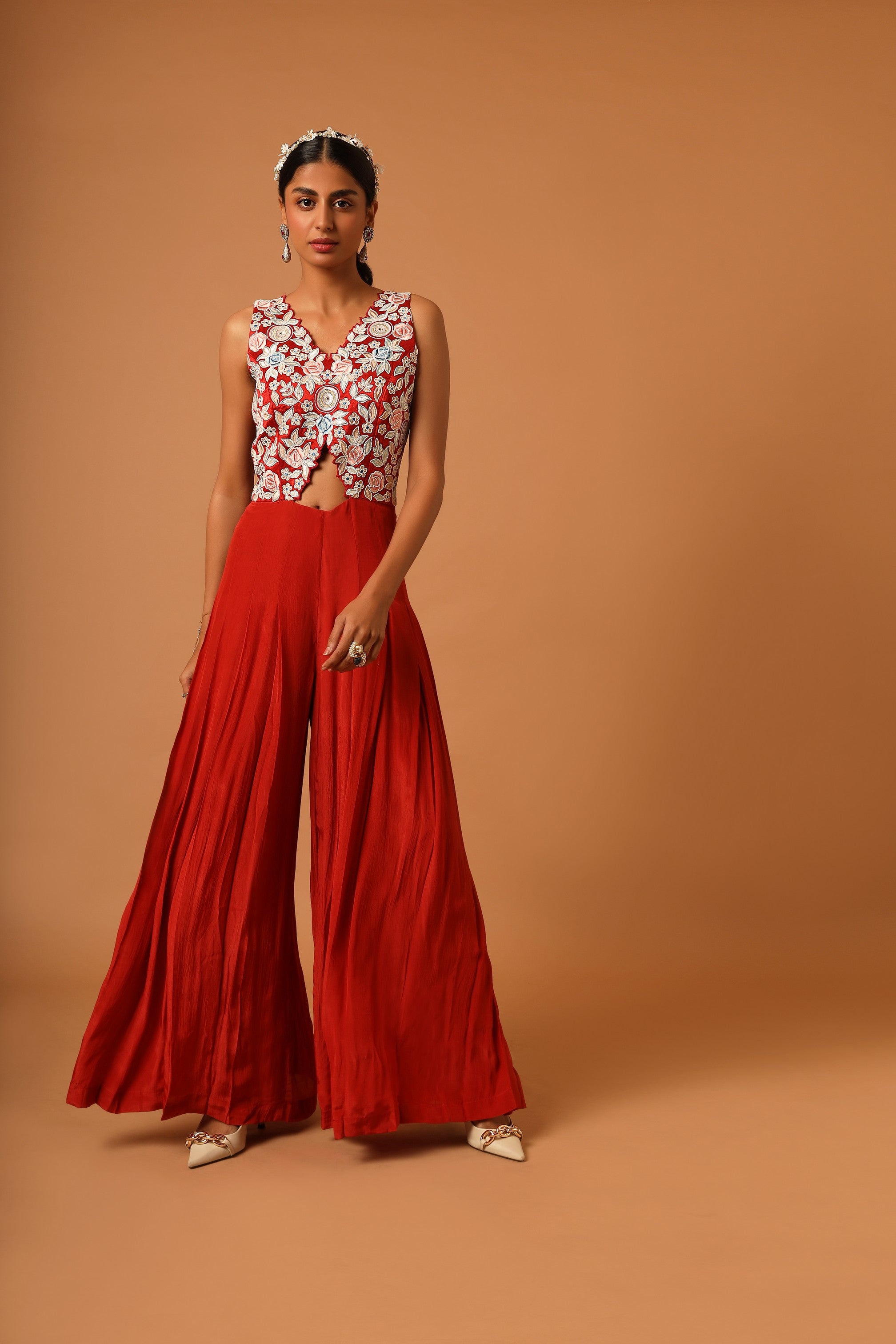 Red embroidered jumspsuit