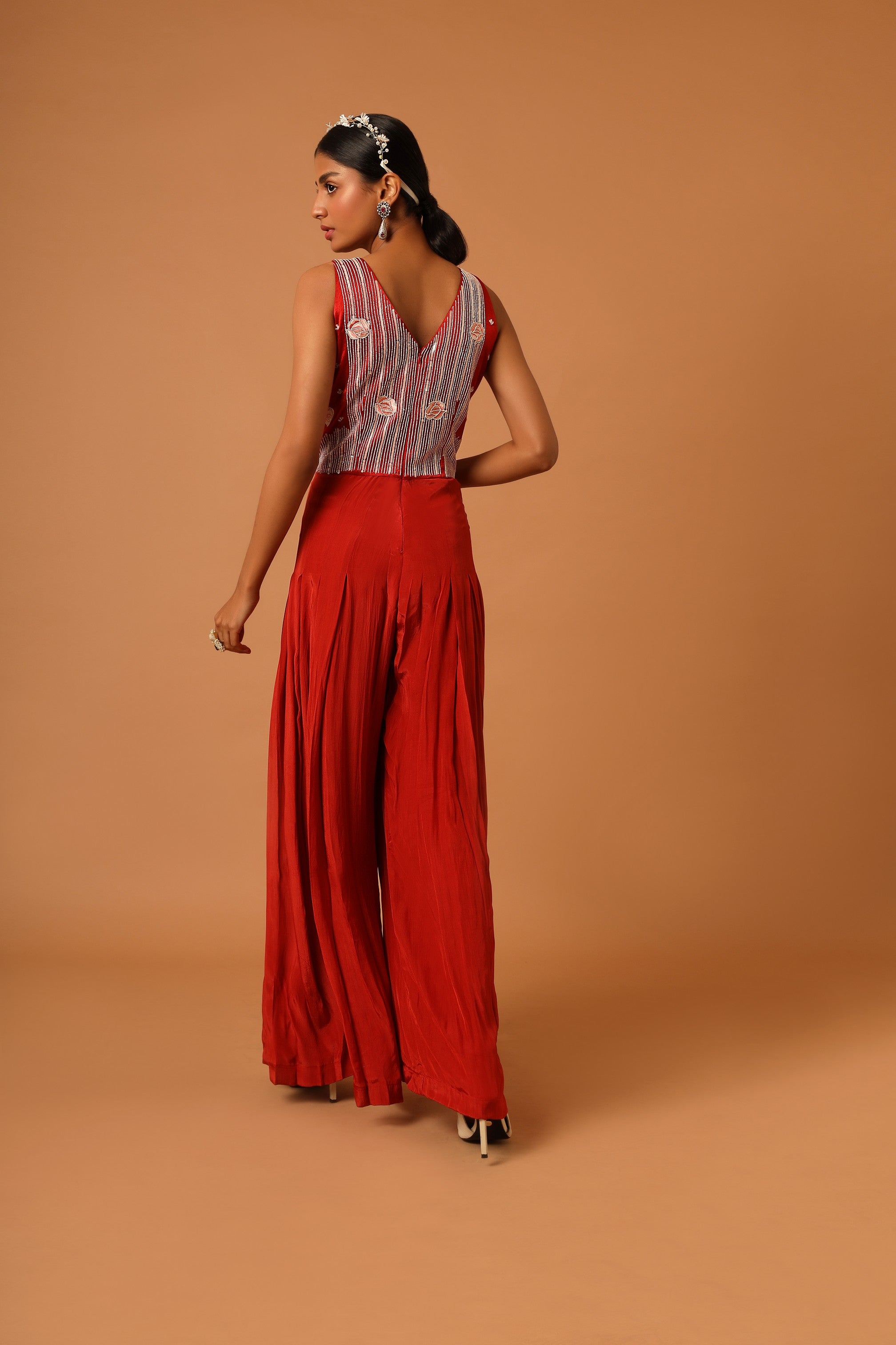 Red embroidered jumspsuit