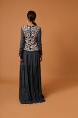 Blue embroideered tiered dress