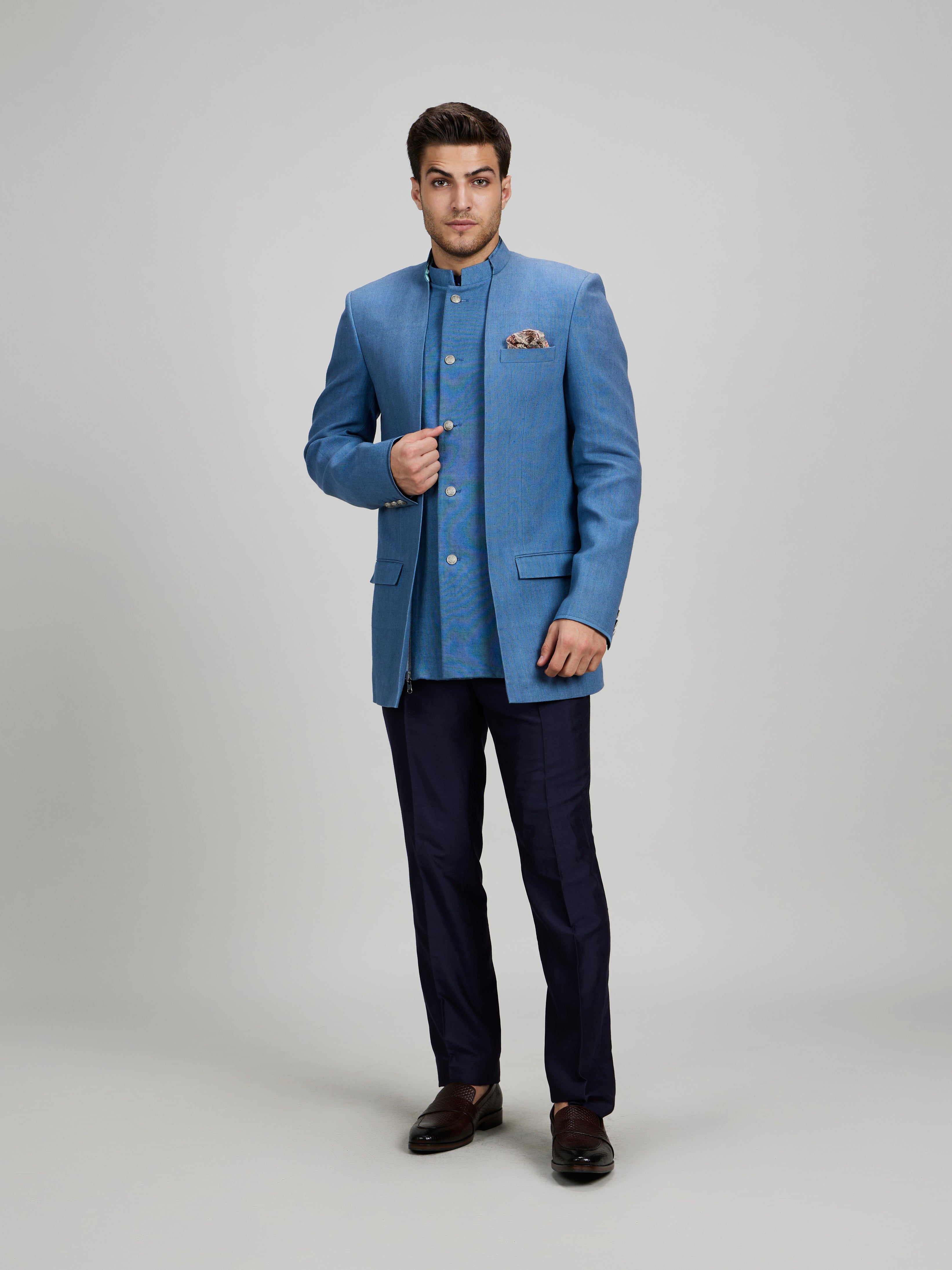 Ash blue orion layered panel bandhgala jacket