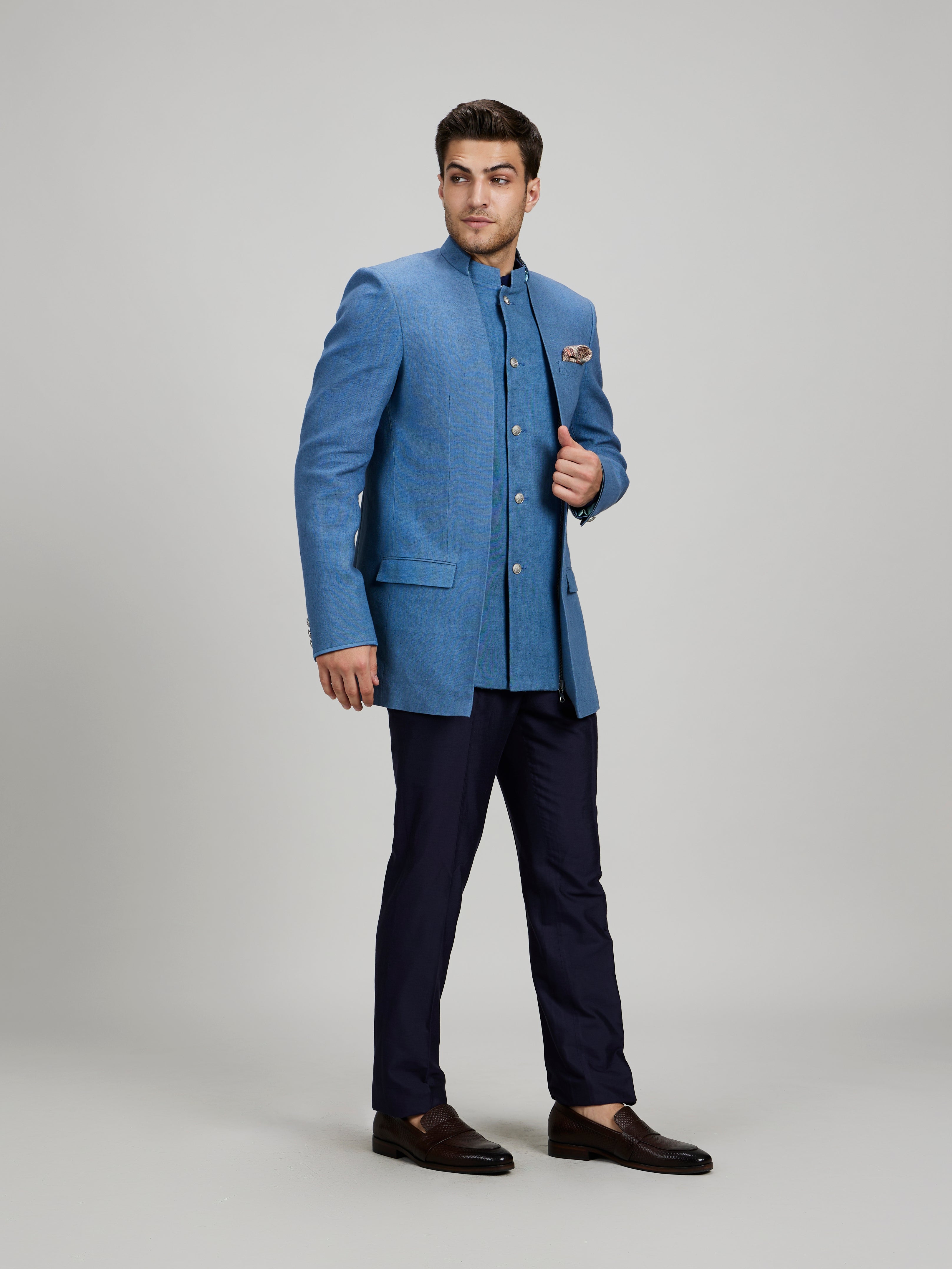 Ash blue orion layered panel bandhgala jacket