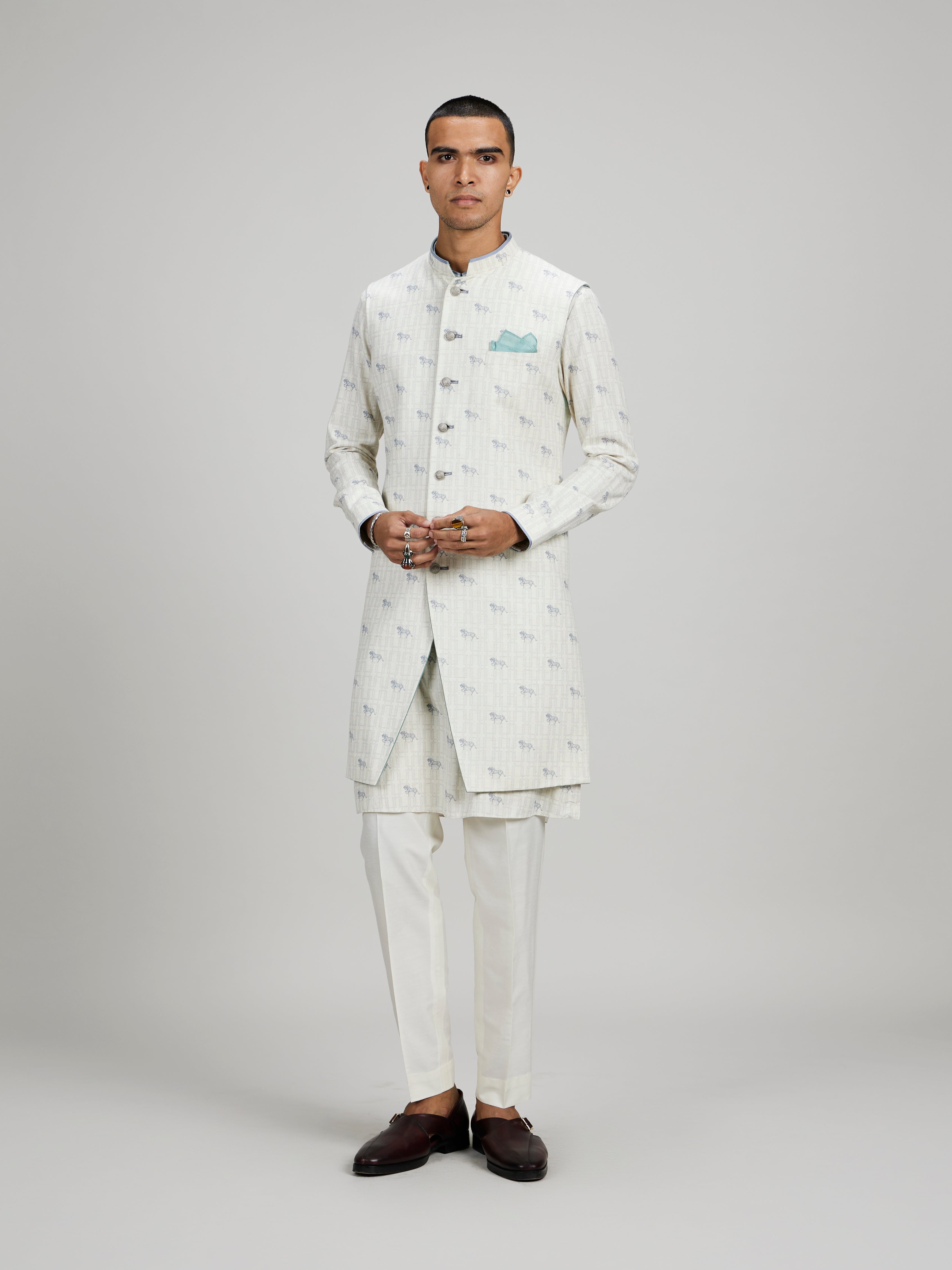 Cream horse of Siena sleeveless sherwani jacket