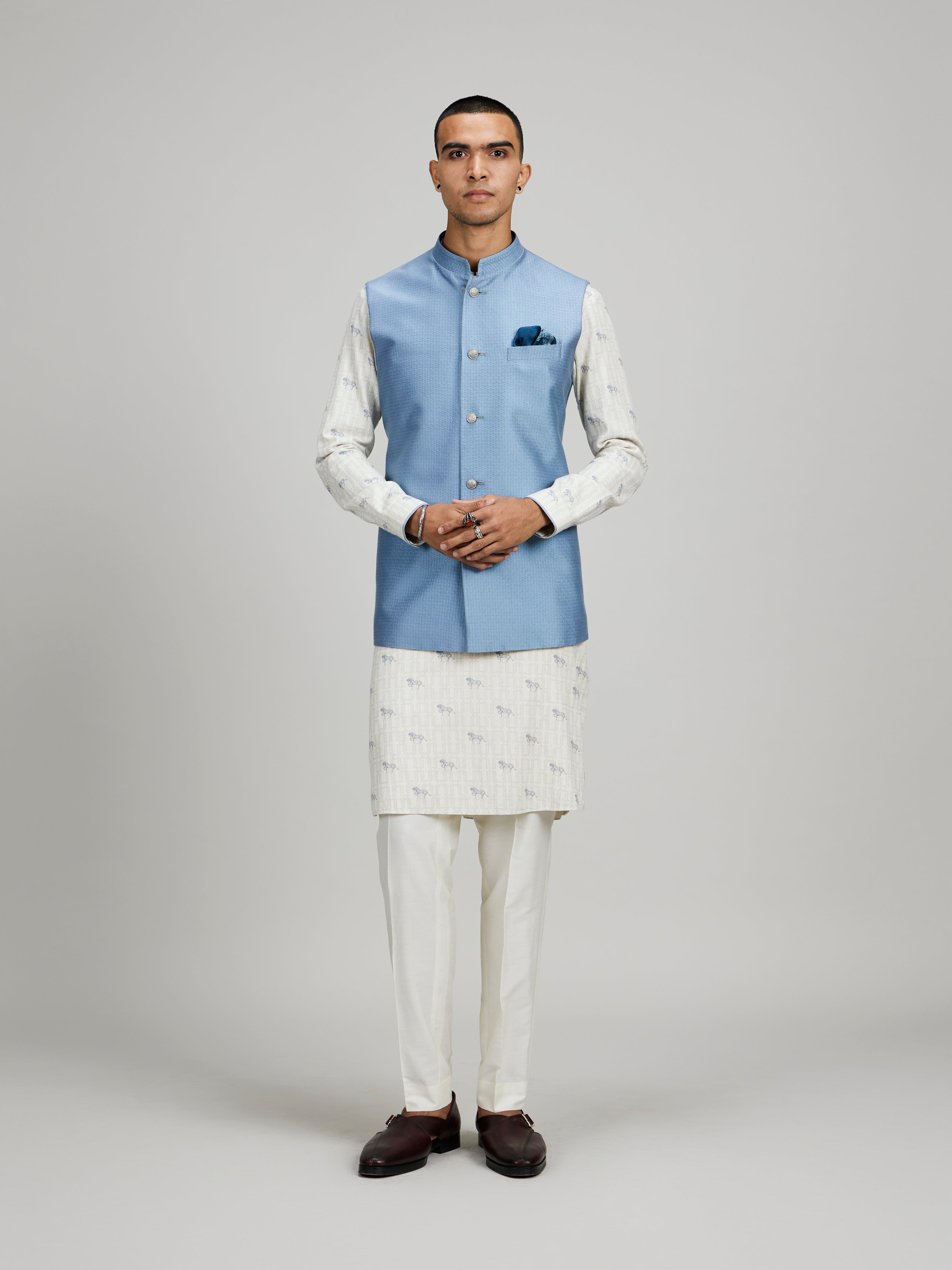 Ash blue classic printed bandhi jacket
