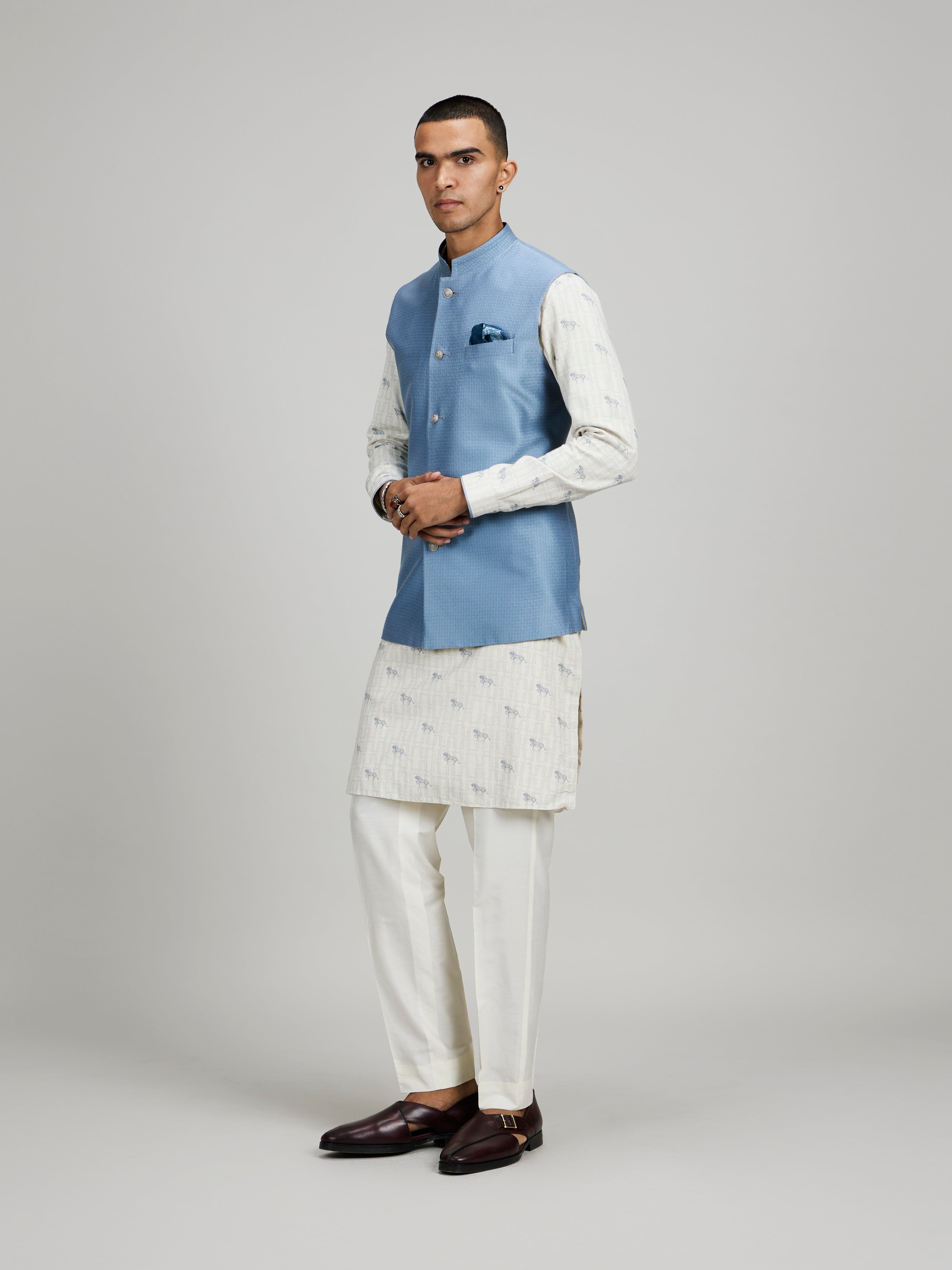 Ash blue classic printed bandhi jacket