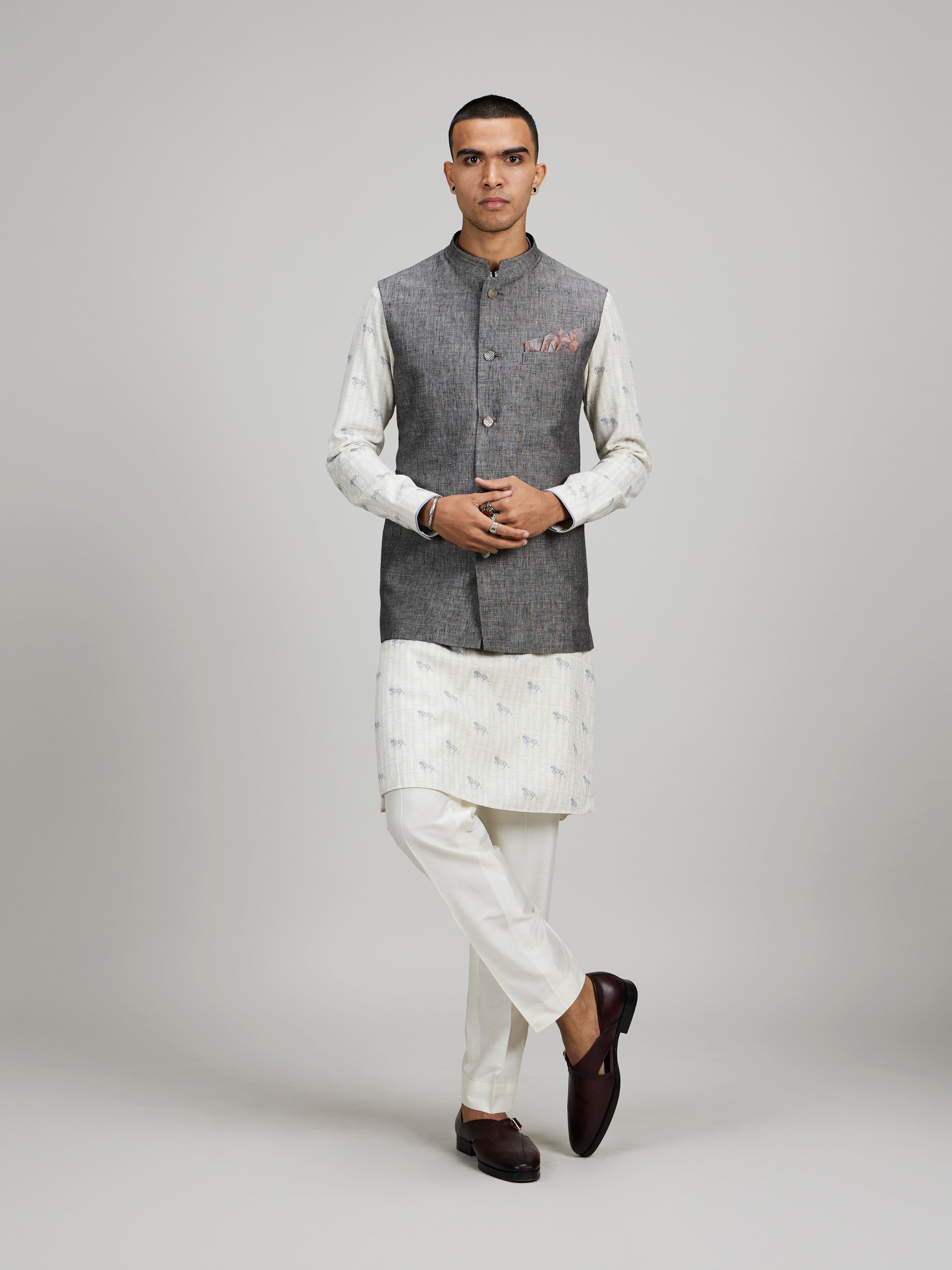 Charcoal linen classic bandhi jacket