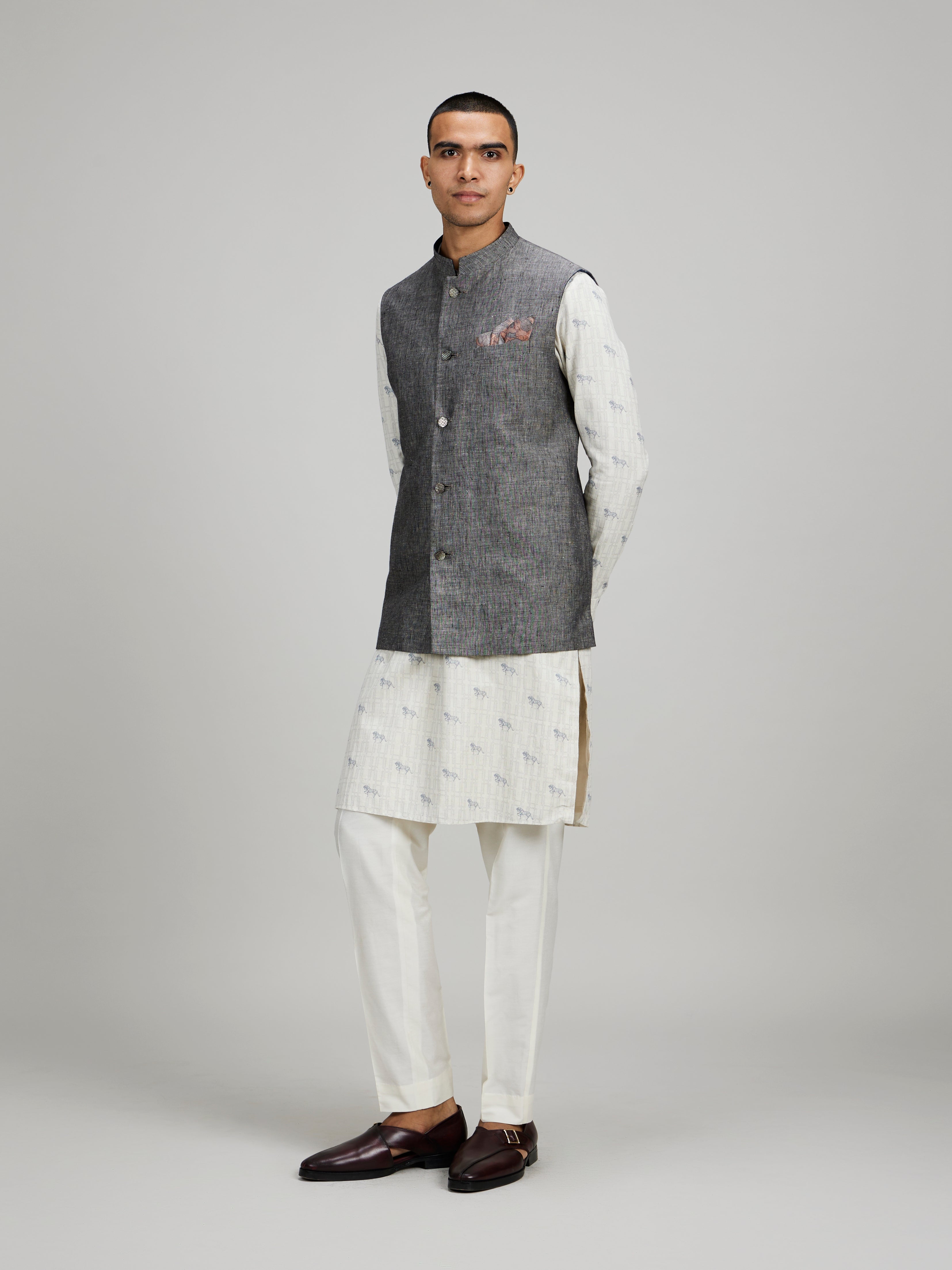 Charcoal linen classic bandhi jacket