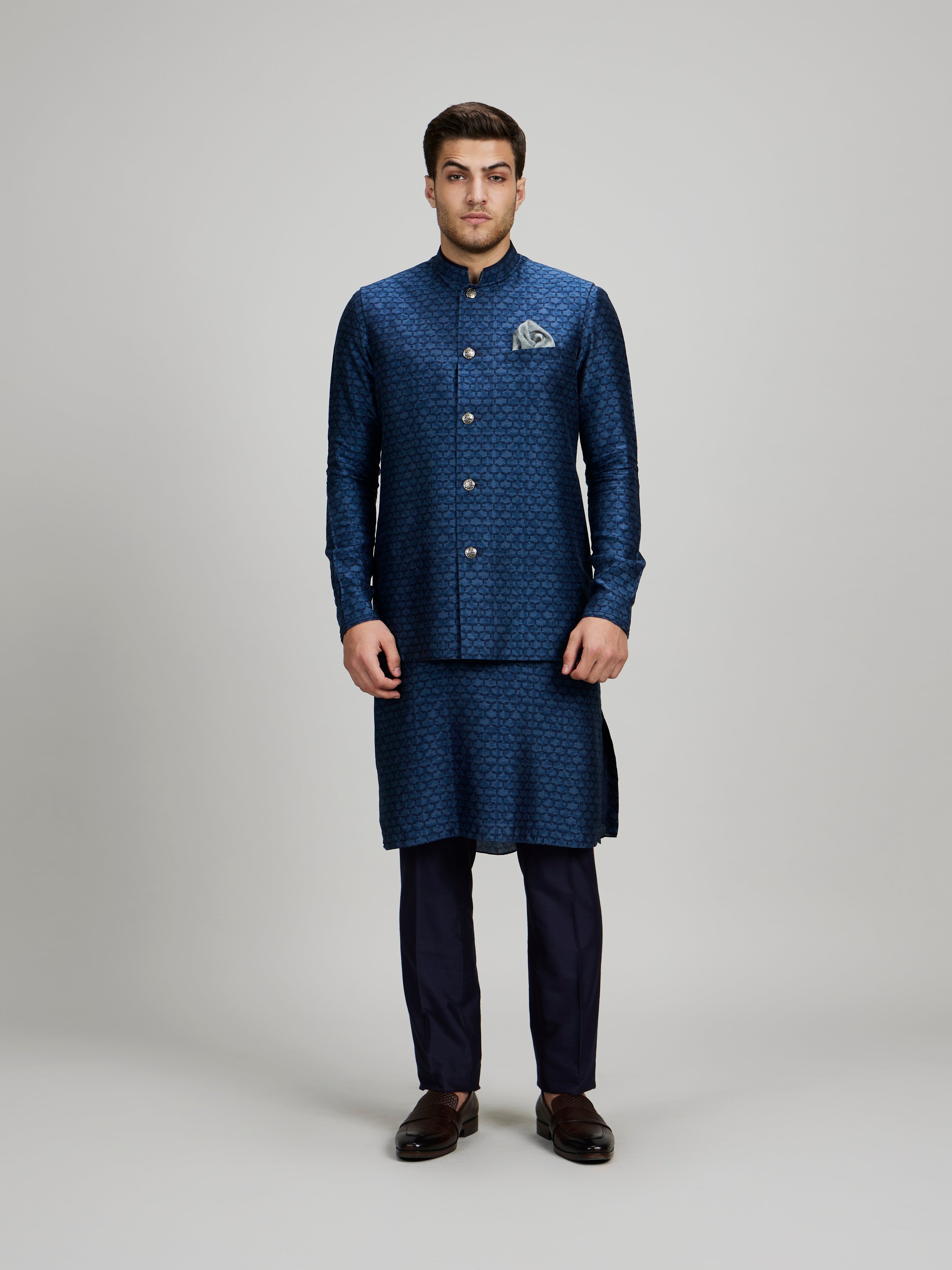 Teal falcon printed bandhi jacket