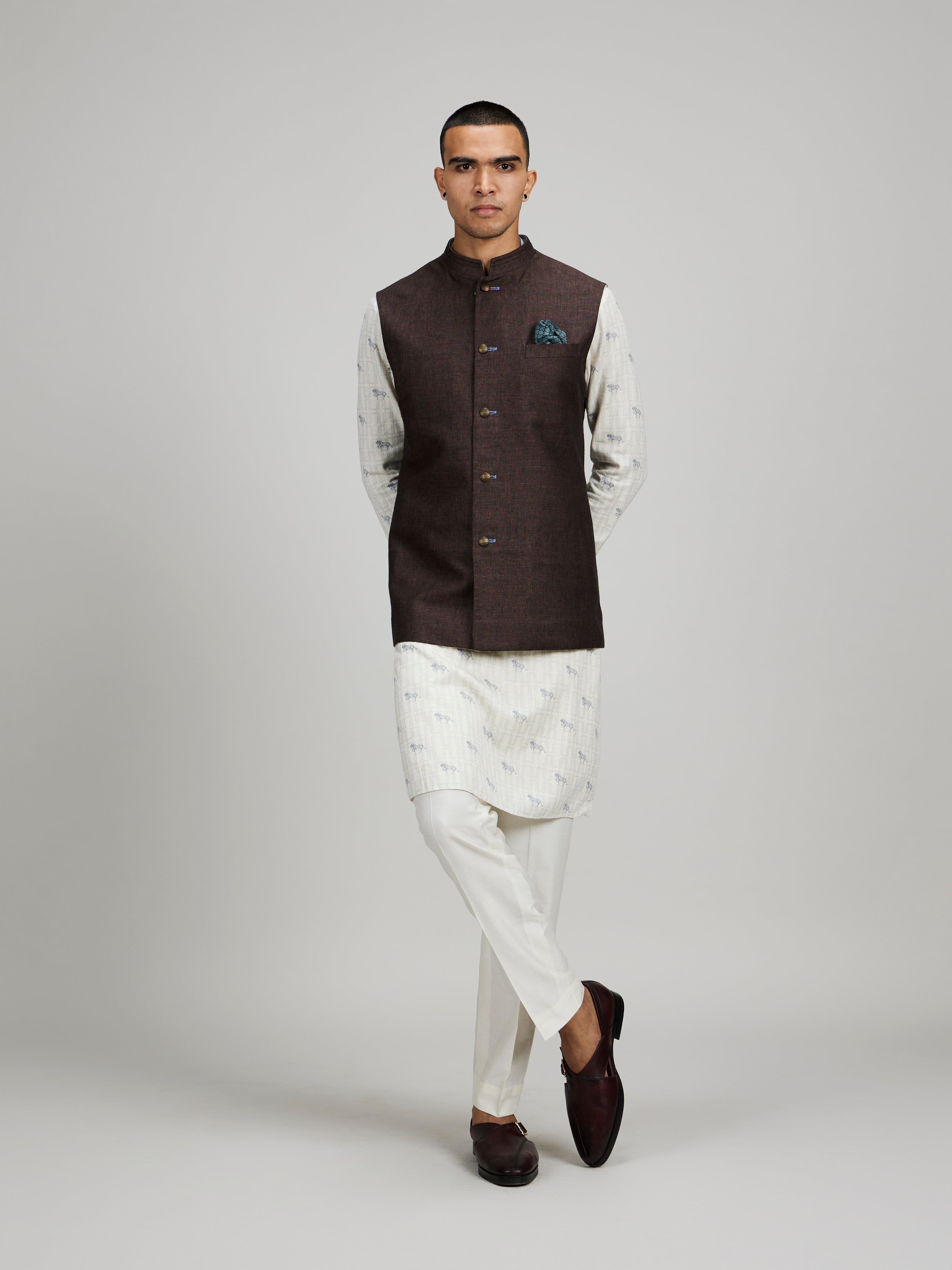 Brown linen classic bandhi jacket