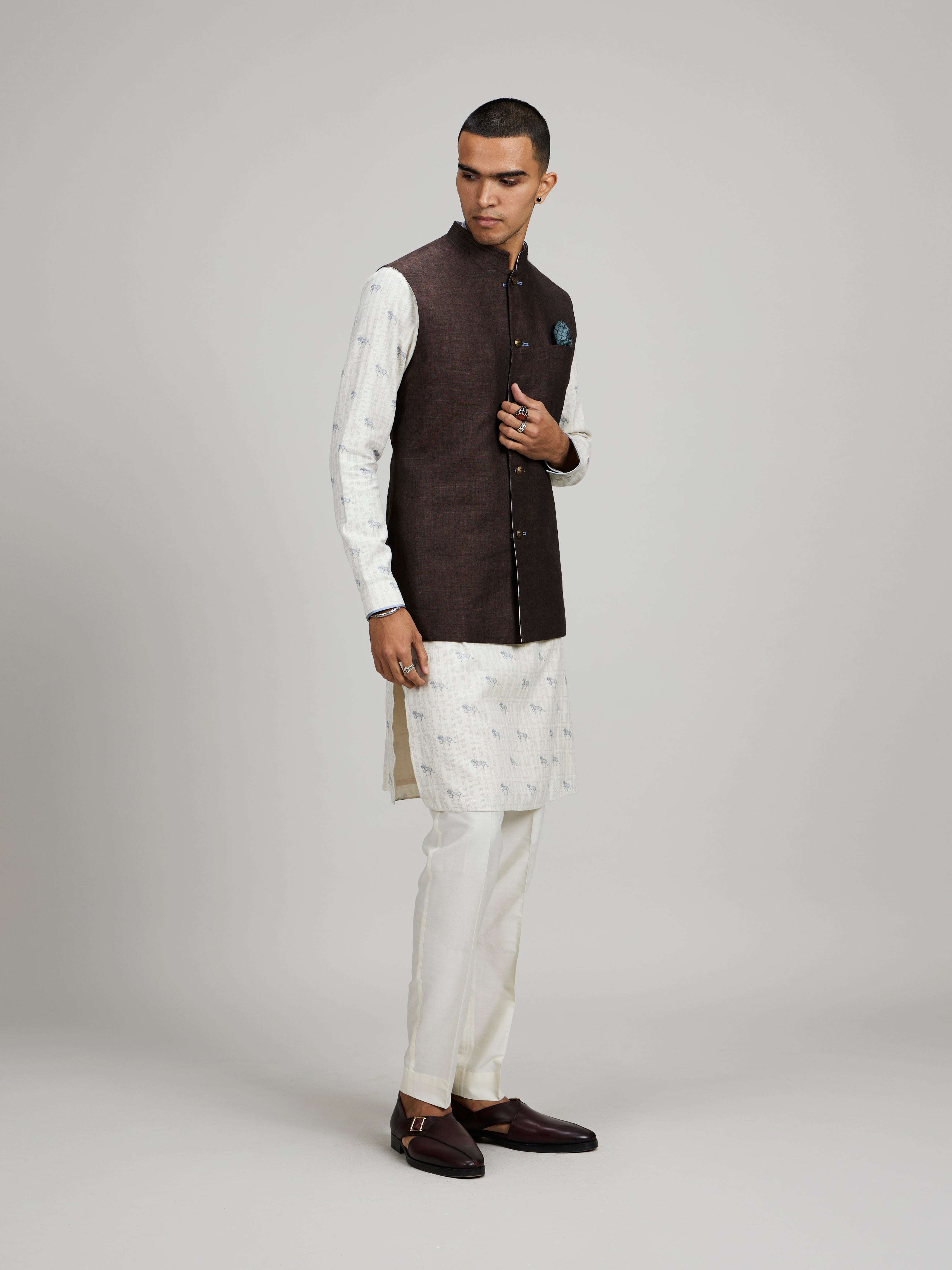 Brown linen classic bandhi jacket