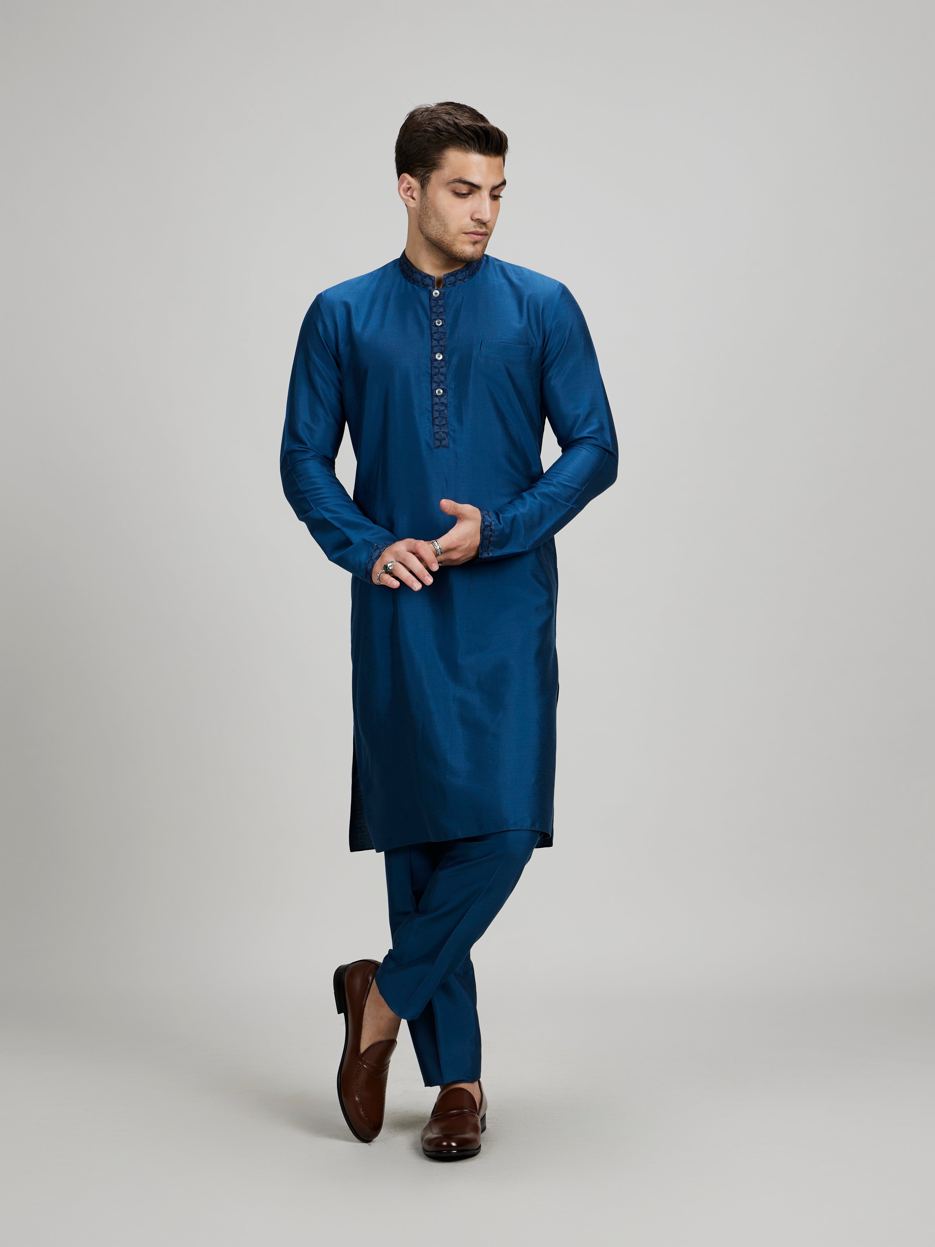 Teal falcon printed dashiki kurta set