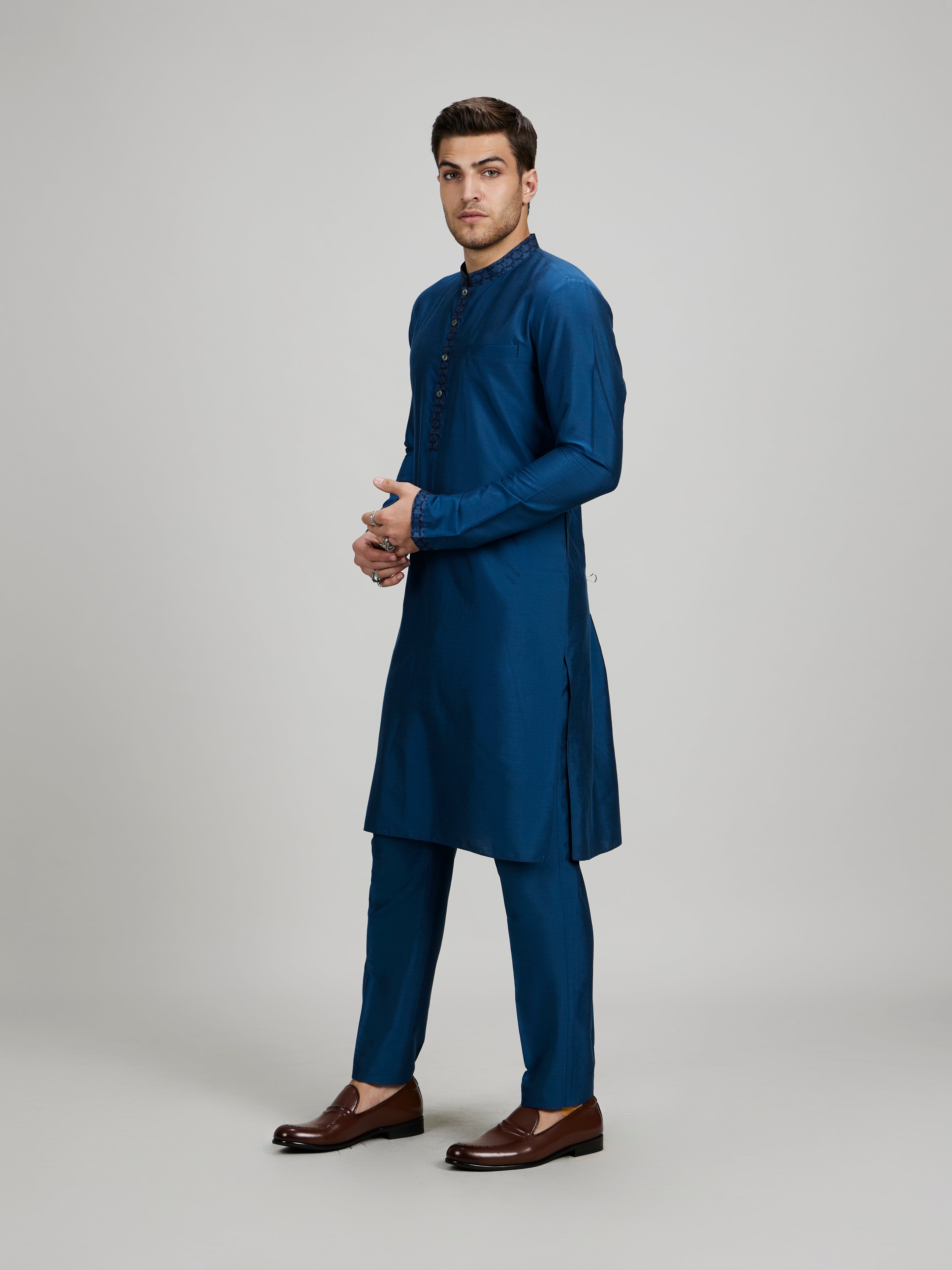 Teal falcon printed dashiki kurta set