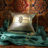 ETHNIC BRASS BAG WITH INTRICATE PATTERN IN GOLD FINISH