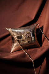 ETHNIC BRASS BAG WITH INTRICATE PATTERN IN SILVER FINISH