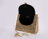 TRIANGLE HAMMERED BRASS BOW BAG IN GOLD