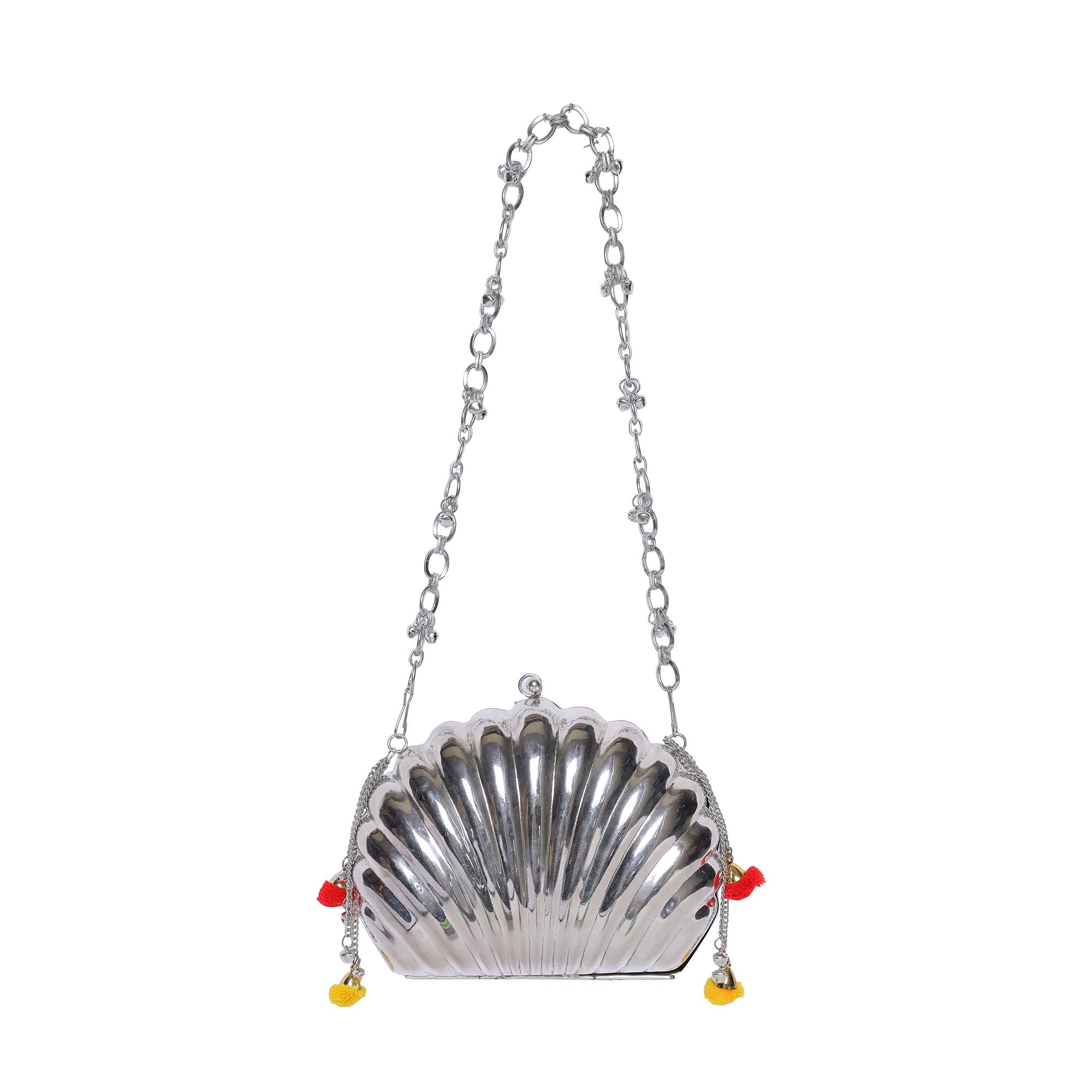ETHNIC GHUNGROO BRASS BAG IN SILVER FINISH