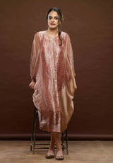 ROSE PINK ZARI AND TEXTURED SILK DRESS