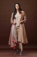 ROSE PINK ZARI AND TUSSAR KHADI JACKET SET 02