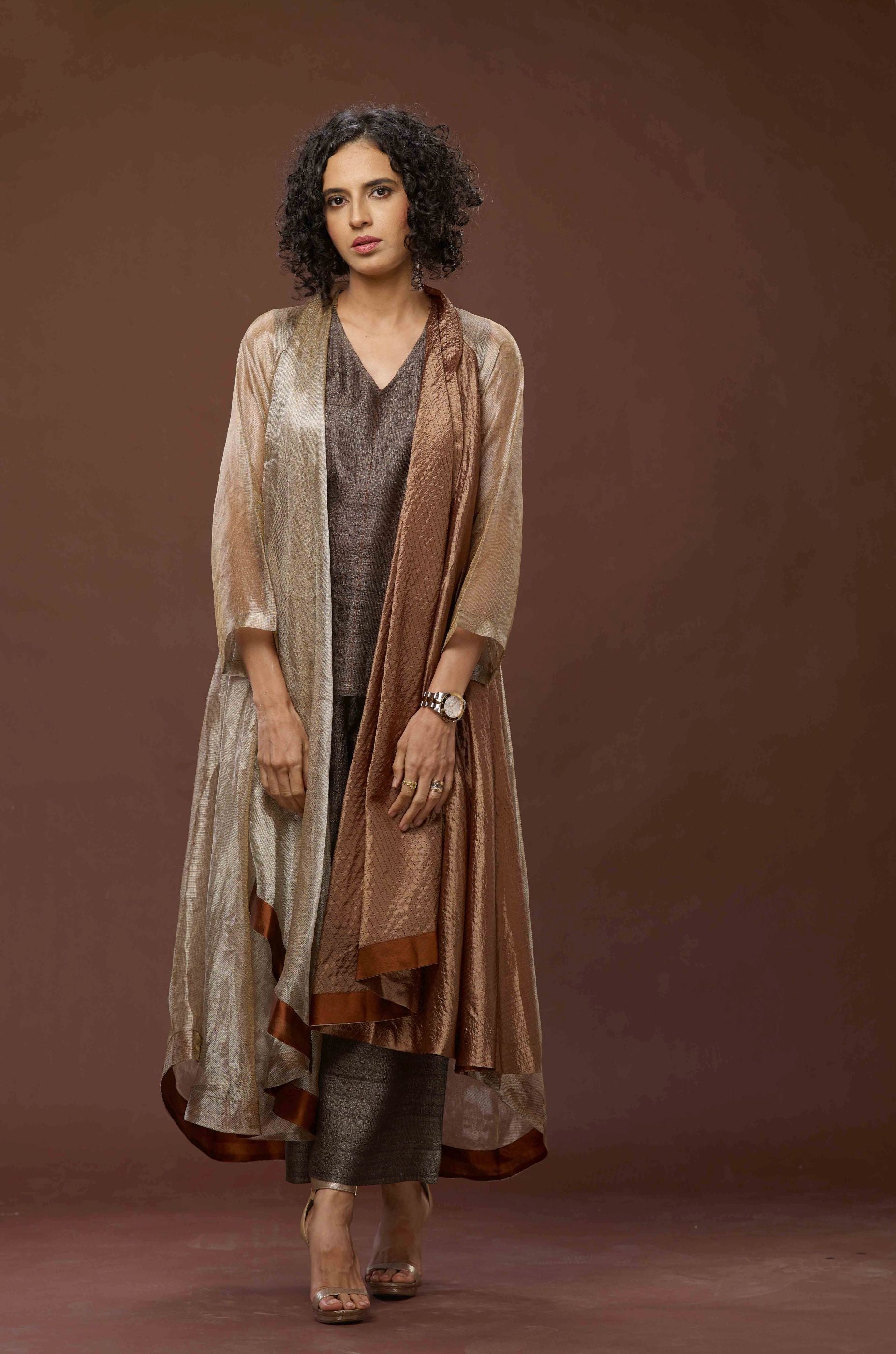 COPPER ZARI AND TUSSAR KHADI JACKET SET 02