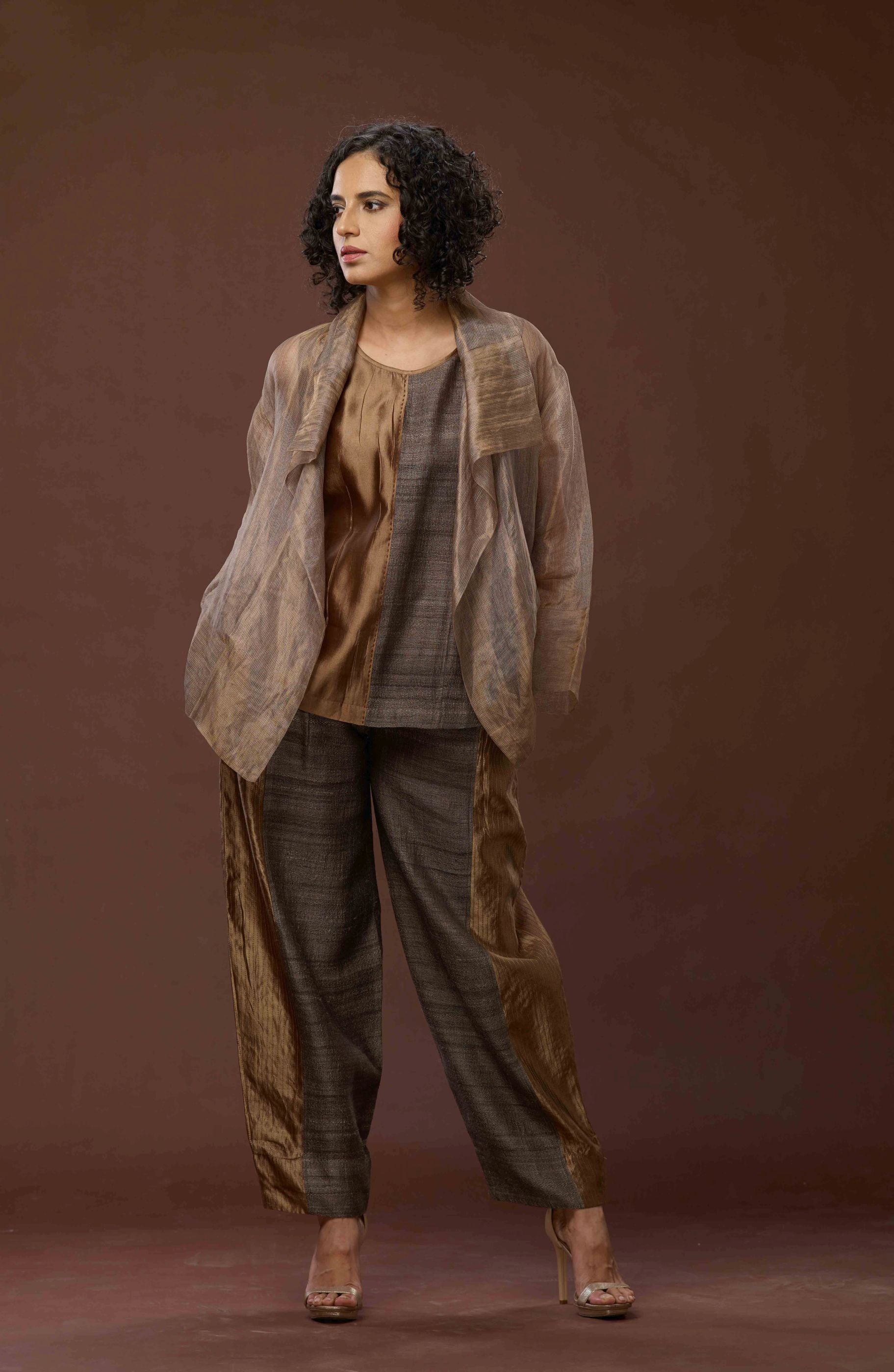 COPPER ZARI AND TUSSAR KHADI JACKET SET 01