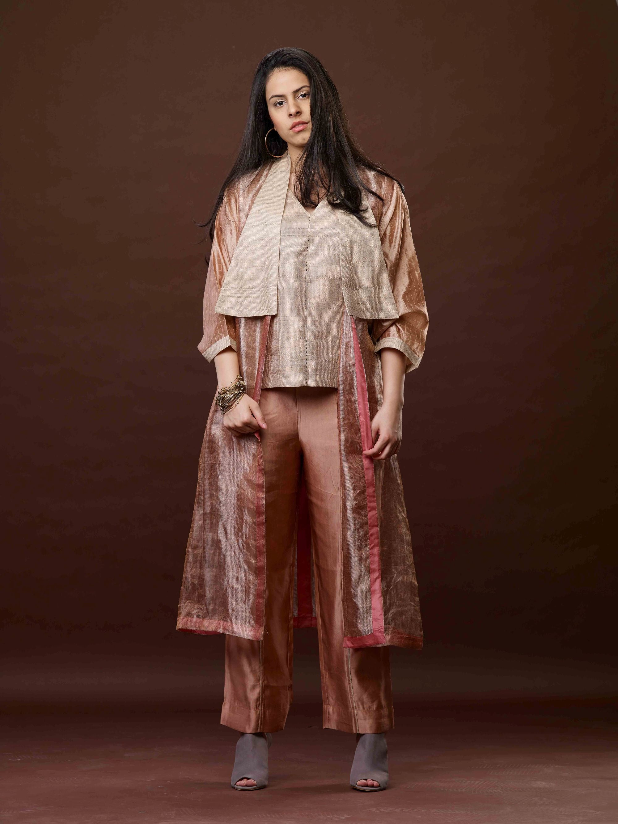 ROSE PINK ZARI AND TUSSAR KHADI JACKET SET 03