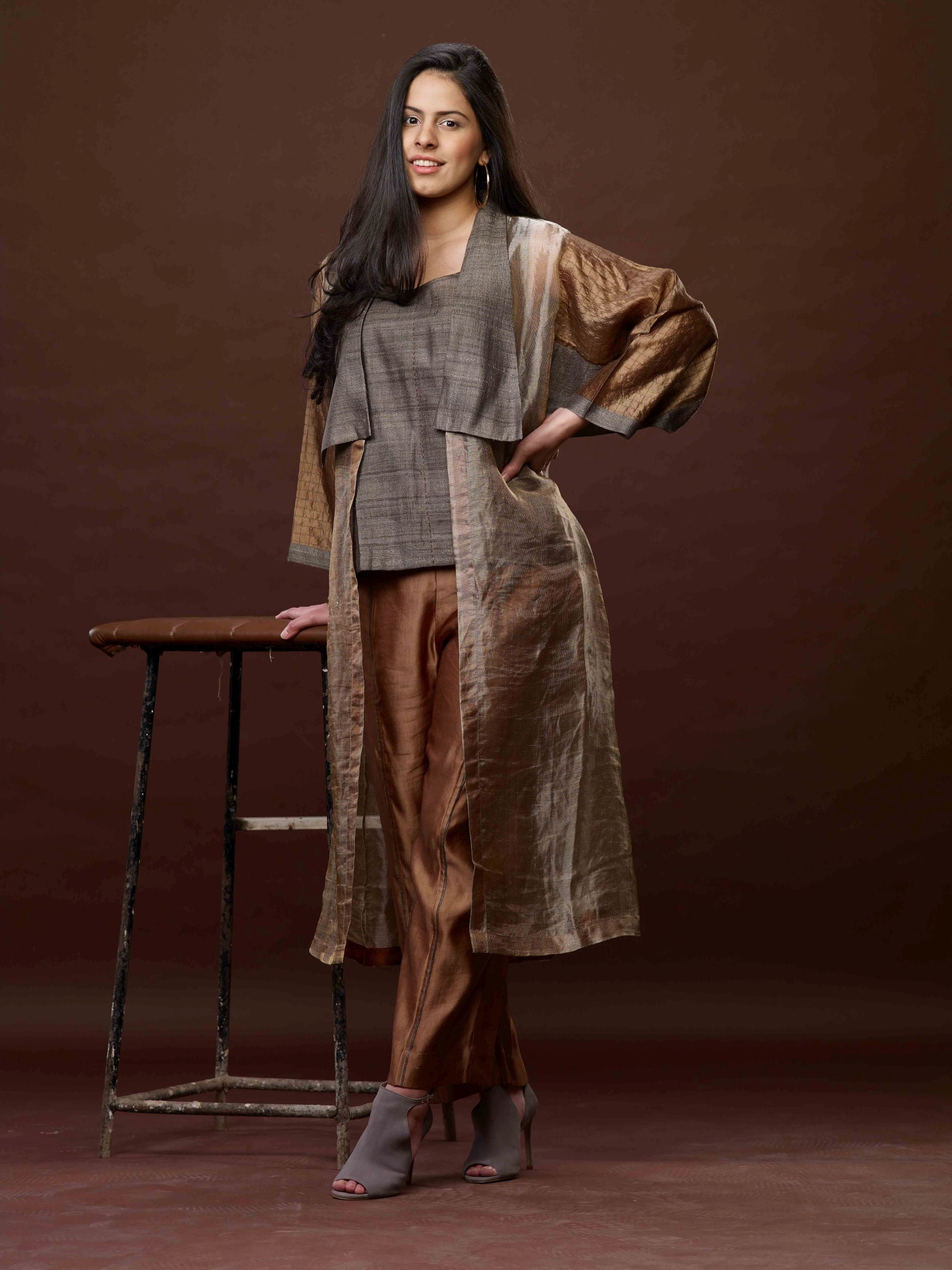 COPPER ZARI AND TUSSAR KHADI JACKET SET 03
