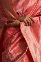 'Chaand Ki Jaali' Gulabi Benarasi Handloom Sari