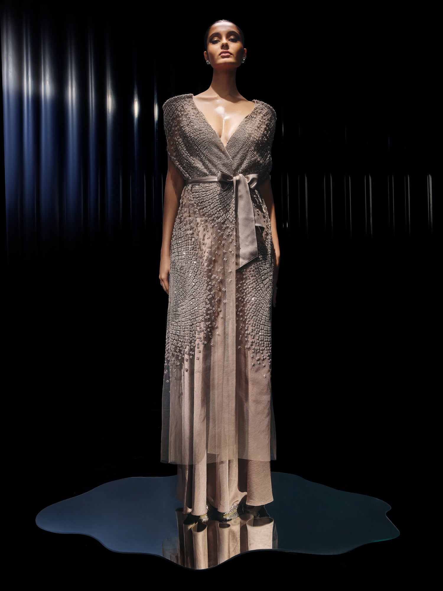 Luna Cape Set with Pearl and Crystal Handwork"