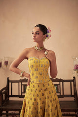 Yellow Booti Lehenga and Corset
