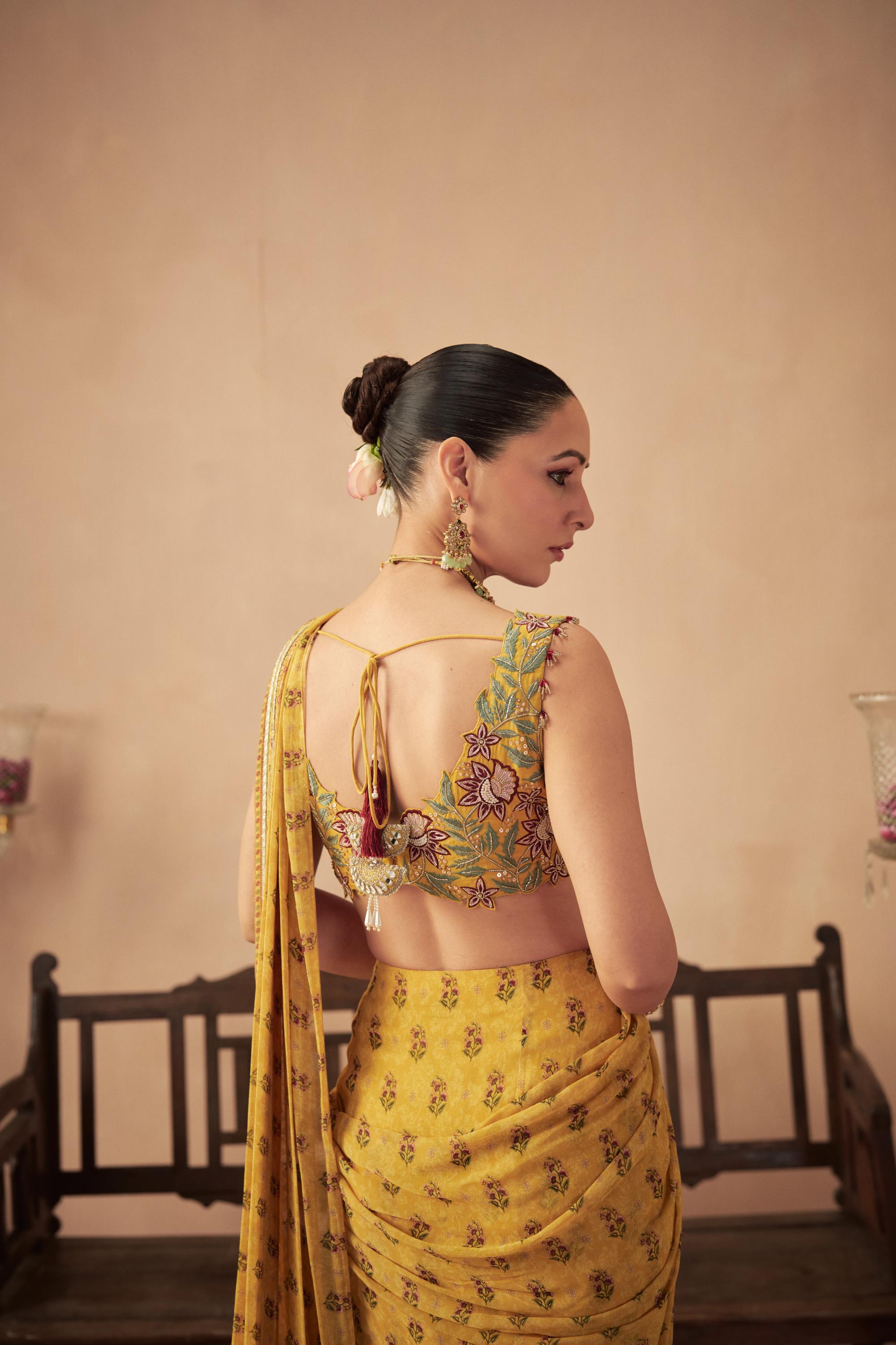 Yellow Booti Saree